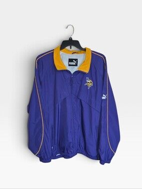 Vtg Puma Minnesota Vikings Jacket Mens XXL 2X Purple Full Zip Windbreaker NFL